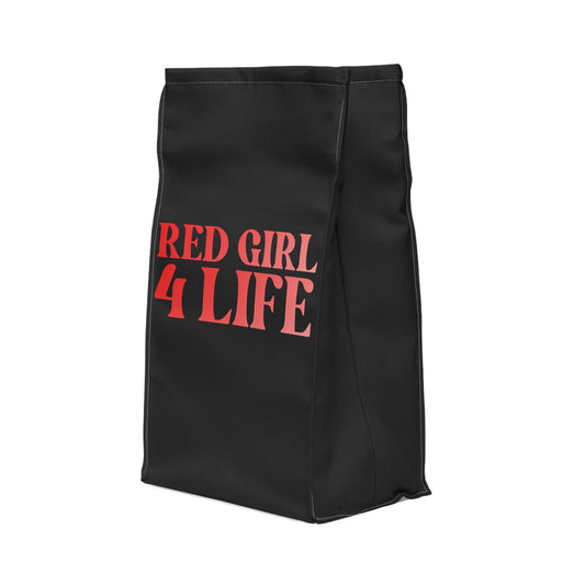 Red Girl 4 Life Black Contrast Lunch Bag – Double-Sided Inspirational Red Girl Lunch Tote | Insulated Lunch Bag | Girl Power Lunch Box
