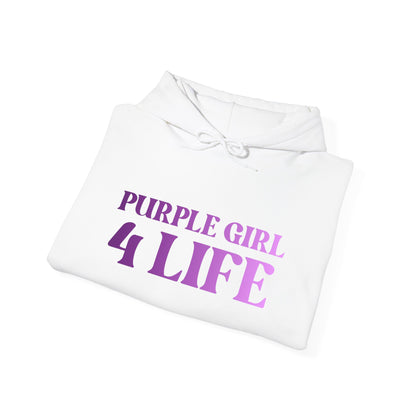 Purple Girl 4 Life Hoodie - Cute Ladies White Graphic Hoodie, Inspirational Hoodie, Positive Affirmation Unisex Hoodie, Purple Fashion
