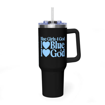 Blue Girls 4 God Black Contrast Tumbler - Faith Filled Women Who Love God