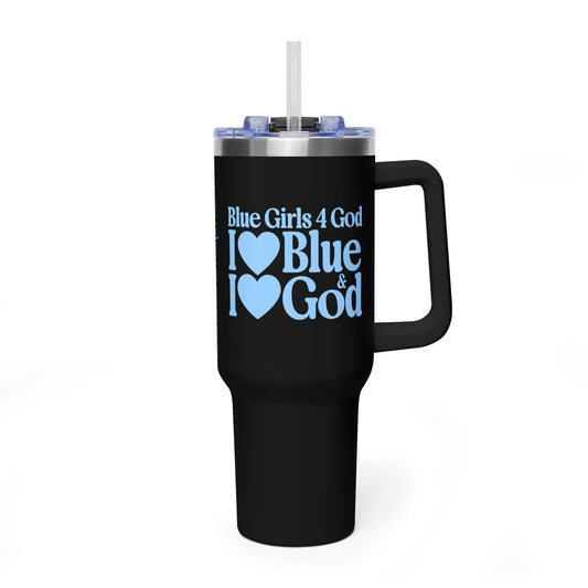 Blue Girls 4 God Black Contrast Tumbler - Faith Filled Women Who Love God