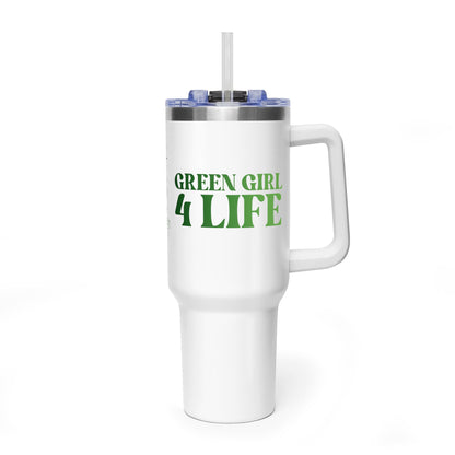 Green Girl 4 Life 40 oz White Tumbler - Cute, Green, Positive, Affirmation, Inspirational, Double Sided, Insulated Tumbler