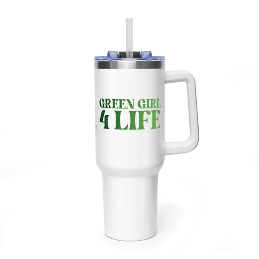 Green Girl 4 Life 40 oz White Tumbler - Cute, Green, Positive, Affirmation, Inspirational, Double Sided, Insulated Tumbler
