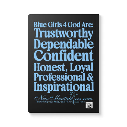 Blue Girls 4 God Black Contrast Softcover Journal – Double-Sided Inspirational Faith Journal | 100 or 200 Pages | Notebook for Girls & Women Who Love God