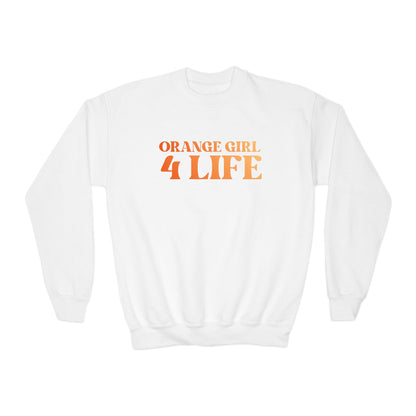 Orange Girl 4 Life Sweatshirt - Cute Youth White Graphic Sweatshirt, Positive Affirmation Sweatshirt, Inspirational Sweatshirt, Orange Fashion