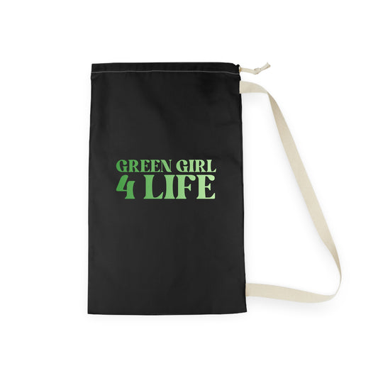 Green Girl 4 Life Black Laundry Bag – Double-Sided Inspirational Green Girl Laundry Sack | Spun Polyester Drawstring Bag