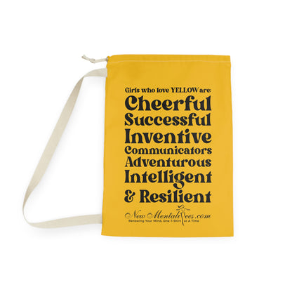 Yellow Girl 4 Life Laundry Bag – Double-Sided Inspirational Yellow Girl Laundry Sack | Spun Polyester Drawstring Bag