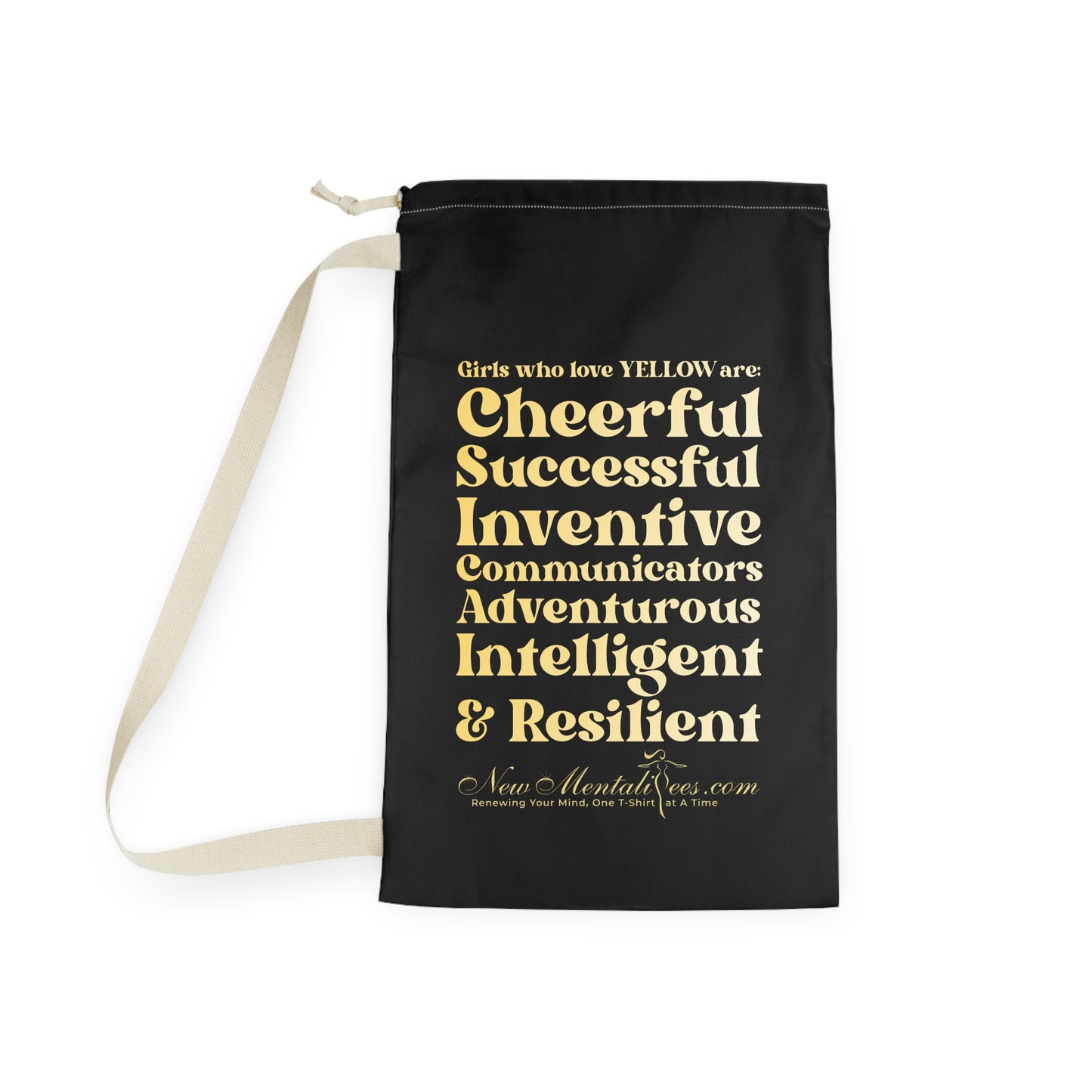 Yellow Girl 4 Life Black Laundry Bag – Double-Sided Inspirational Yellow Girl Laundry Sack | Spun Polyester Drawstring Bag