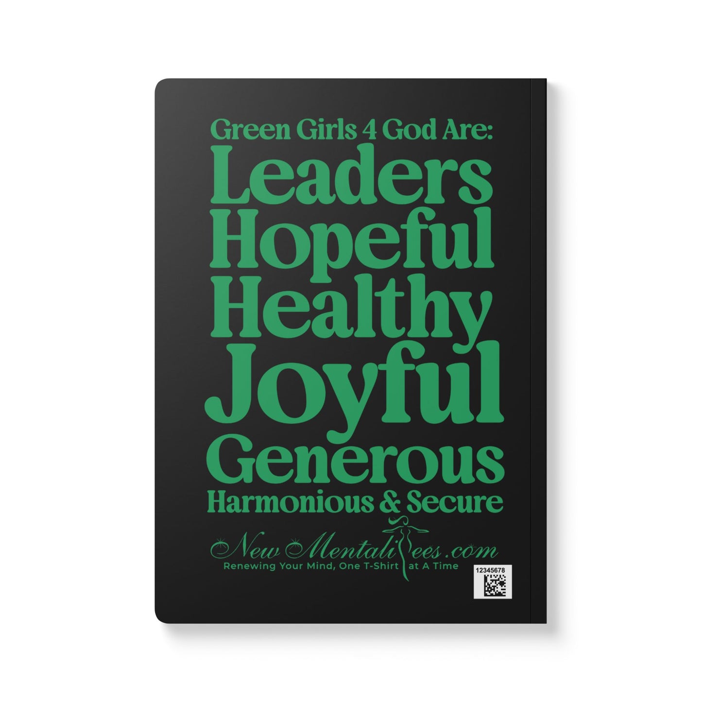 Green Girls 4 God Black Contrast Softcover Journal – Double-Sided Inspirational Faith Journal | 100 or 200 Pages | Notebook for Girls & Women Who Love God