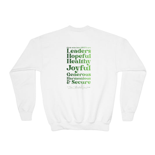 Green Girl 4 Life Sweatshirt - Cute Youth White Graphic Sweatshirt, Positive Affirmation Sweatshirt, Inspirational Sweatshirt, Green Fashion