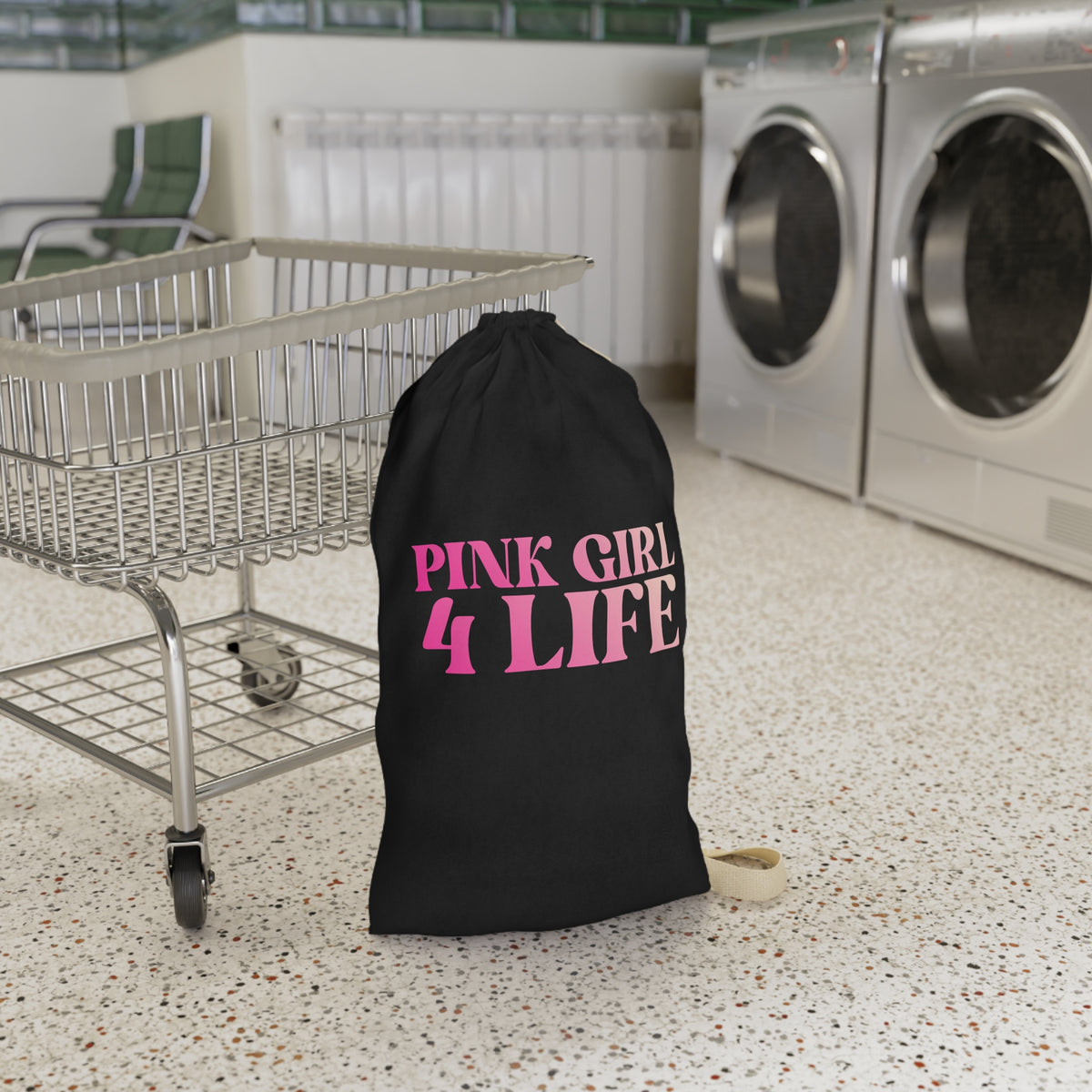 Pink Girl 4 Life Custom Black Laundry Bag – Double-Sided Inspirational Pink Girl Laundry Sack | Spun Polyester Drawstring Bag
