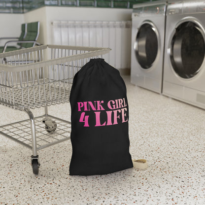 Pink Girl 4 Life Custom Black Laundry Bag – Double-Sided Inspirational Pink Girl Laundry Sack | Spun Polyester Drawstring Bag
