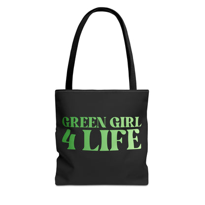 Green Girl 4 Life Tote Bag - Cute Black Bag for Women and Girls, Double Sided Inspirational Tote