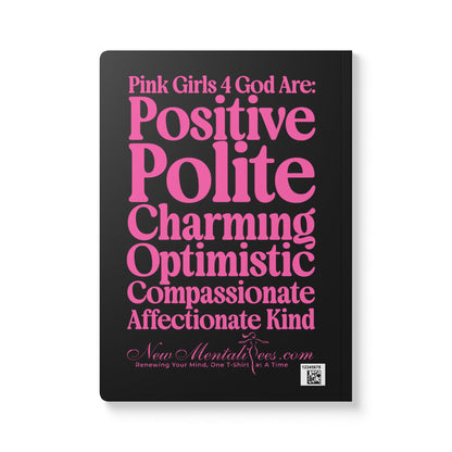 Pink Girls 4 God Black Contrast Softcover Journal – Double-Sided Inspirational Faith Journal | 100 or 200 Pages | Notebook for Girls & Women