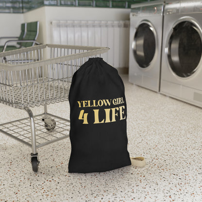 Yellow Girl 4 Life Black Laundry Bag – Double-Sided Inspirational Yellow Girl Laundry Sack | Spun Polyester Drawstring Bag