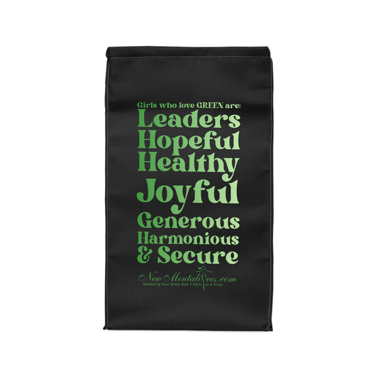 Green Girl 4 Life Black Contrast Lunch Bag – Double-Sided Inspirational Green Girl Lunch Tote | Insulated Lunch Bag | Girl Power Lunch Box