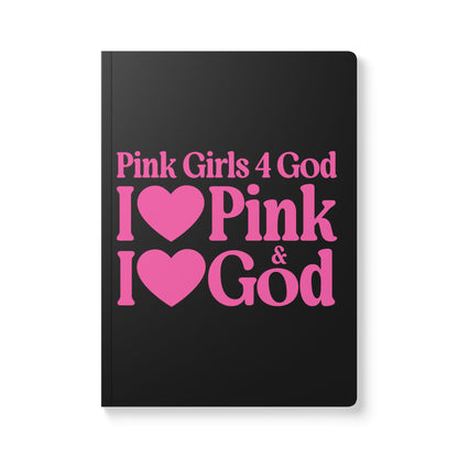 Pink Girls 4 God Black Contrast Softcover Journal – Double-Sided Inspirational Faith Journal | 100 or 200 Pages | Notebook for Girls & Women