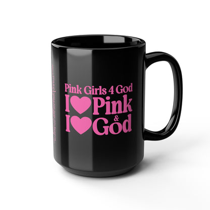 Pink Girls 4 God Mug - Black Contrast Collection