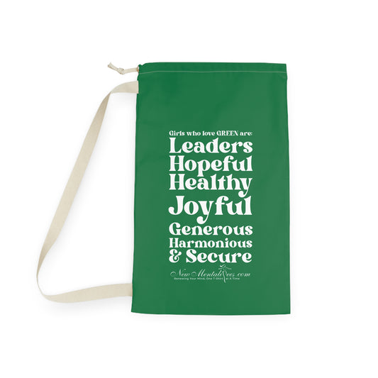 Green Girl 4 Life Laundry Bag – Double-Sided Inspirational Green Girl Laundry Sack | Spun Polyester Drawstring Bag