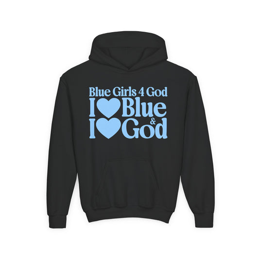 Blue Girls 4 God Youth Hoodie | Black Contrast