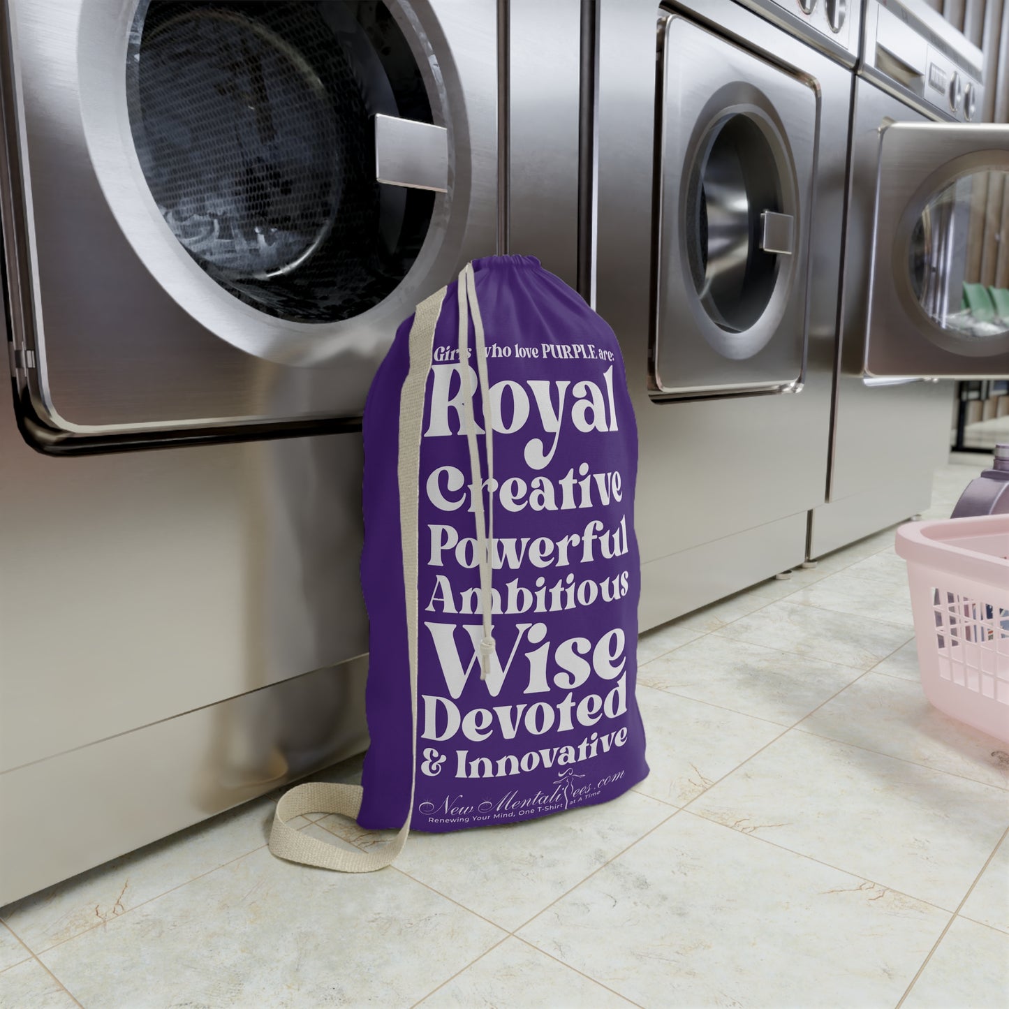 Purple Girl 4 Life Laundry Bag – Double-Sided Inspirational Purple Girl Laundry Sack | Spun Polyester Drawstring Bag