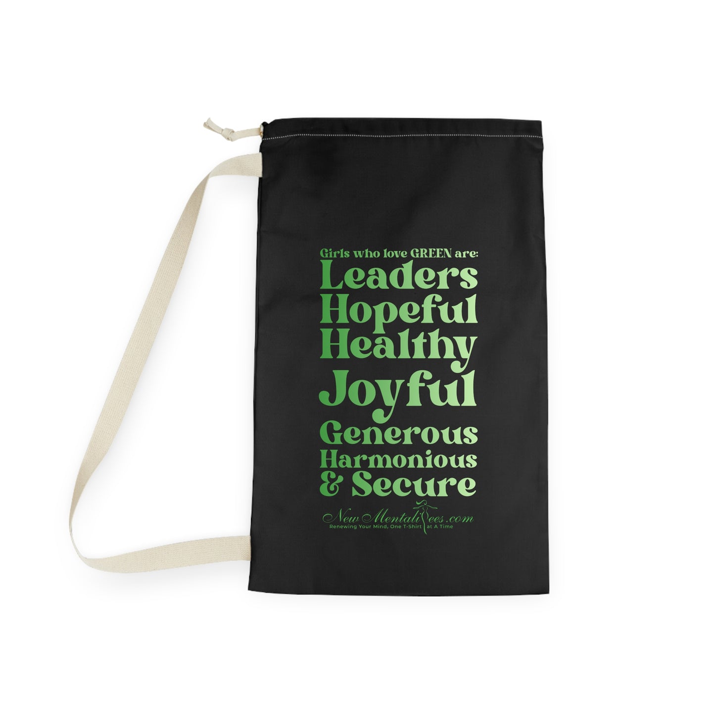 Green Girl 4 Life Black Laundry Bag – Double-Sided Inspirational Green Girl Laundry Sack | Spun Polyester Drawstring Bag