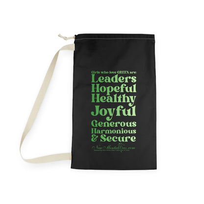 Green Girl 4 Life Black Laundry Bag – Double-Sided Inspirational Green Girl Laundry Sack | Spun Polyester Drawstring Bag