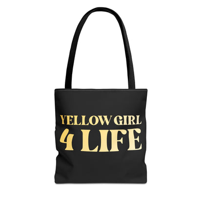 Yellow Girl 4 Life Tote Bag - Cute Black Bag for Women and Girls, Double Sided Inspirational Tote