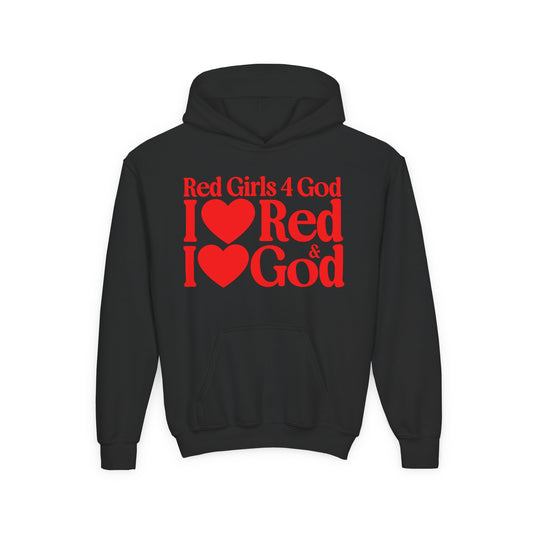 Red Girls 4 God Youth Hoodie | Black Contrast