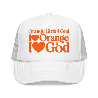 Orange Girls 4 God Adjustable Trucker Cap – Faith-Based Christian Hat for Women