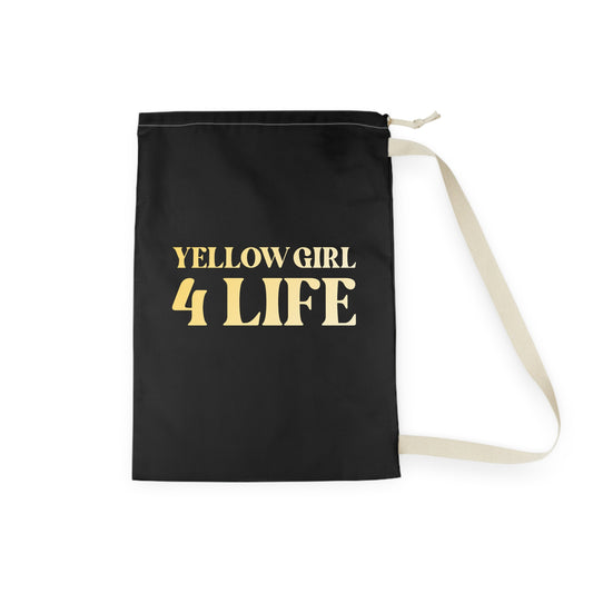 Yellow Girl 4 Life Black Laundry Bag – Double-Sided Inspirational Yellow Girl Laundry Sack | Spun Polyester Drawstring Bag