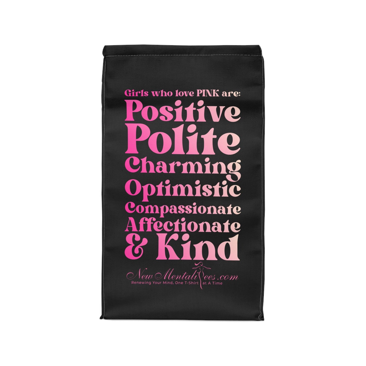 Pink Girl 4 Life Black Contrast Lunch Bag – Double-Sided Inspirational Pink Girl Lunch Tote | Insulated Lunch Bag | Girl Power Lunch Box