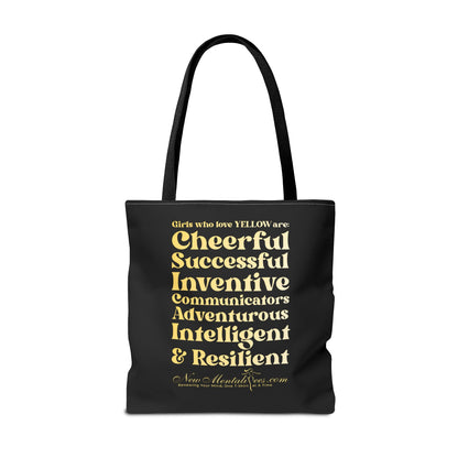 Yellow Girl 4 Life Tote Bag - Cute Black Bag for Women and Girls, Double Sided Inspirational Tote