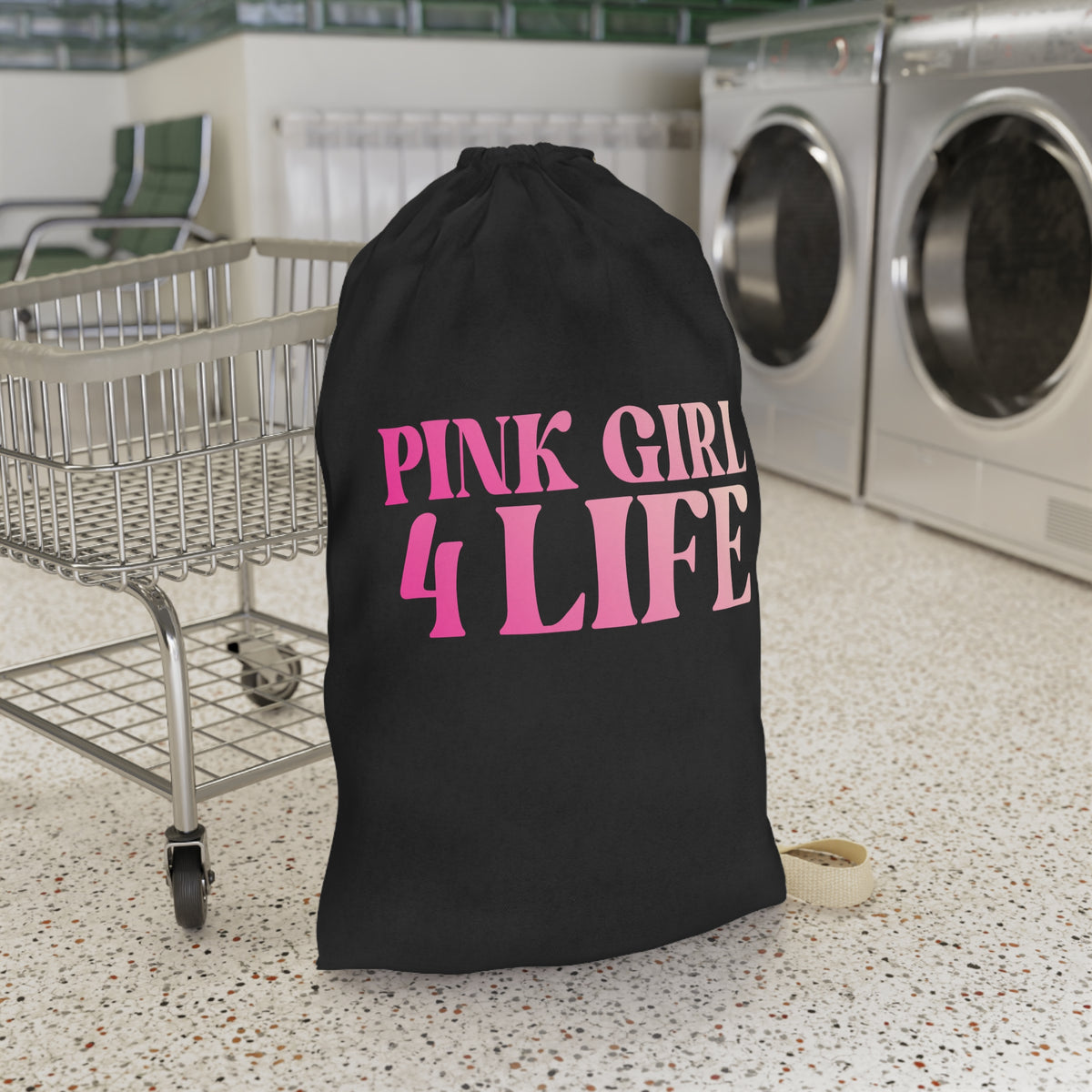 Pink Girl 4 Life Custom Black Laundry Bag – Double-Sided Inspirational Pink Girl Laundry Sack | Spun Polyester Drawstring Bag
