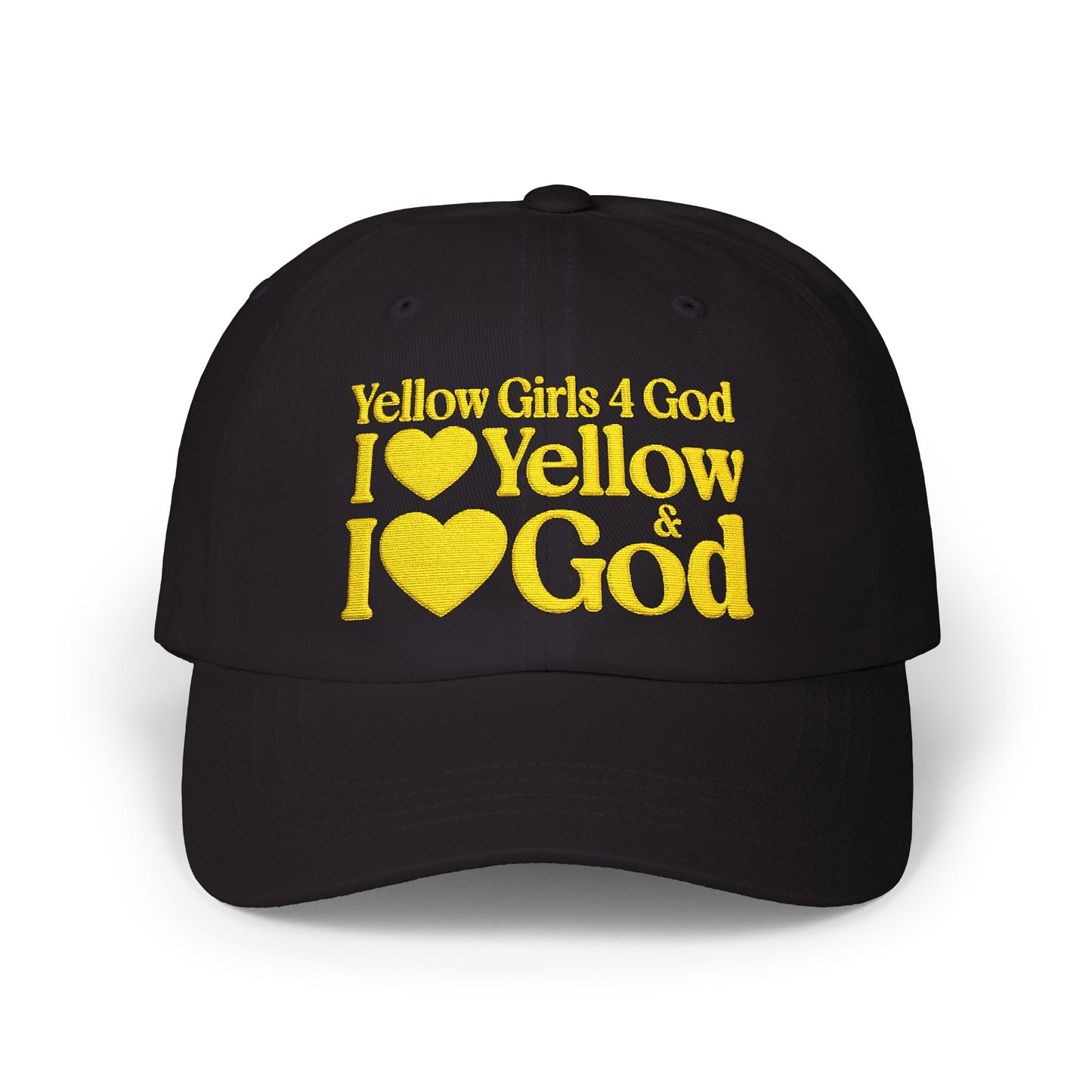 Yellow Girls 4 God Embroidered Adjustable Baseball Cap – Black With Yellow Faith-Based Hat