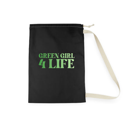 Green Girl 4 Life Black Laundry Bag – Double-Sided Inspirational Green Girl Laundry Sack | Spun Polyester Drawstring Bag
