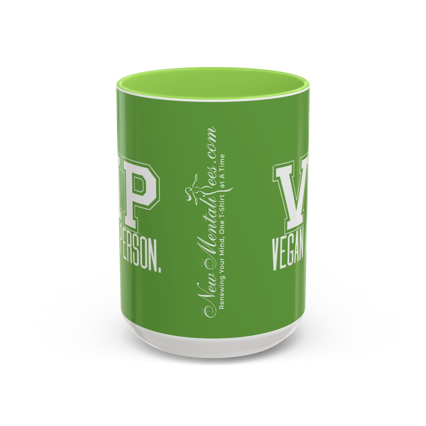 VIP Vegan Vegan In Person Plant Based Statement Mug | Light Green, Dark Green, Pink, Orange, Light Blue, Navy, Purple, Red, and Black