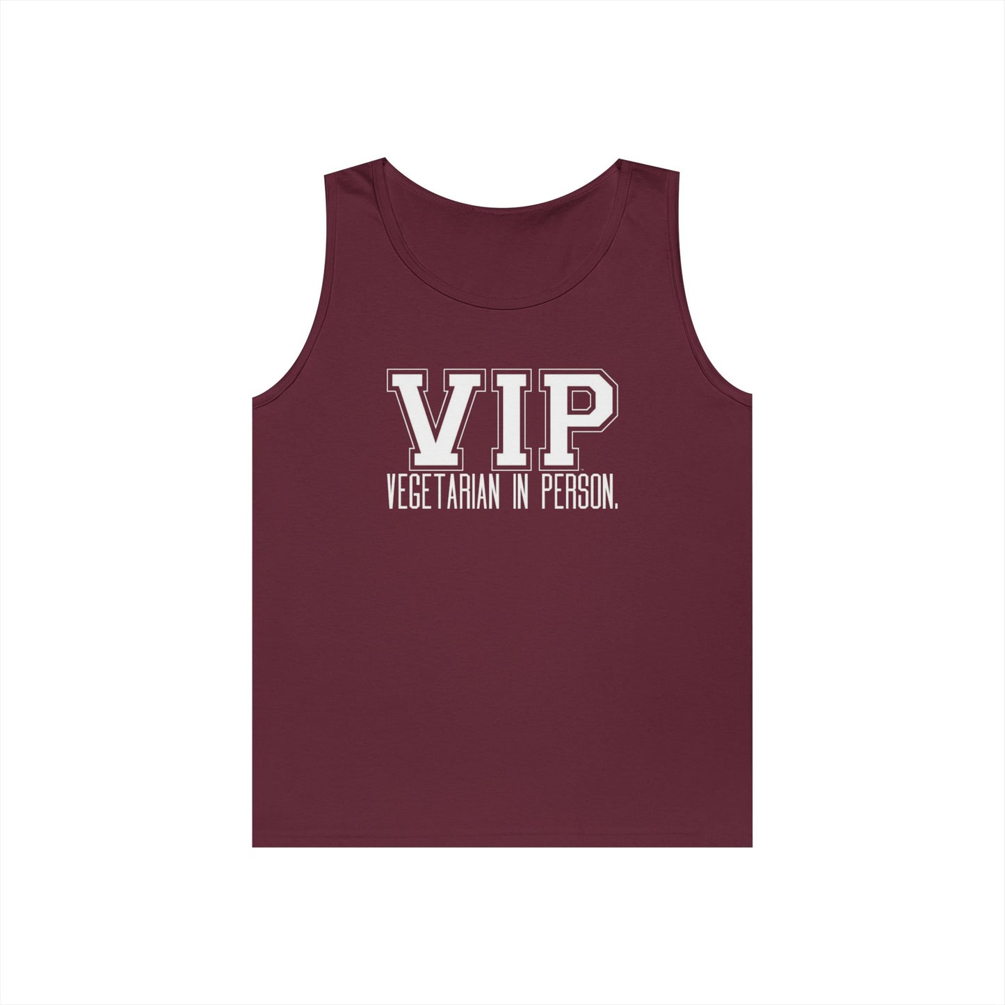 VIP Vegetarian Unisex Tank Top – Vegetarian In Person Healthy Lifestyle Statement Tank | Vegetarian Gift | Summer Tank