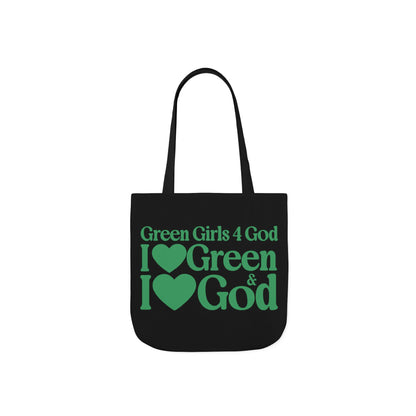Black Contrast Green Girls 4 God Tote Bag - You are A Leader, Helpful, Healthy, Joyful, Generous, Harmonious and Secure!