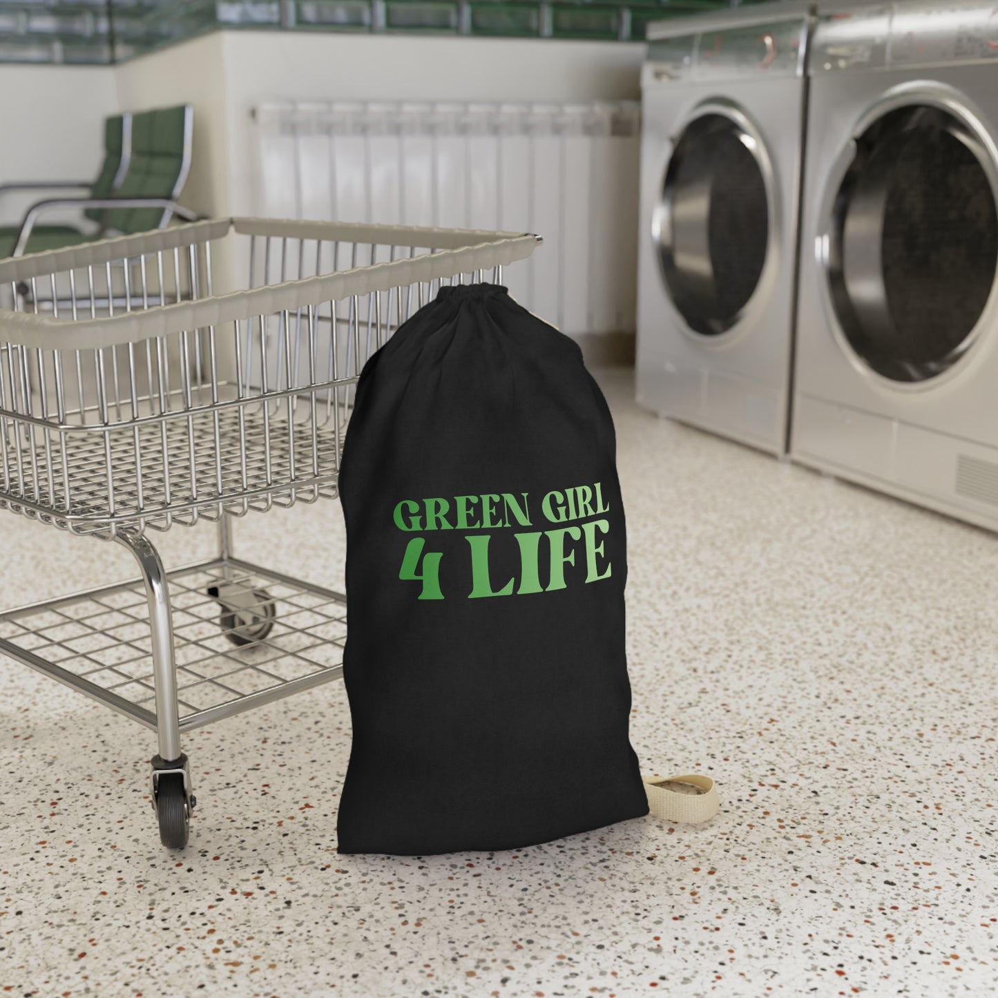 Green Girl 4 Life Black Laundry Bag – Double-Sided Inspirational Green Girl Laundry Sack | Spun Polyester Drawstring Bag
