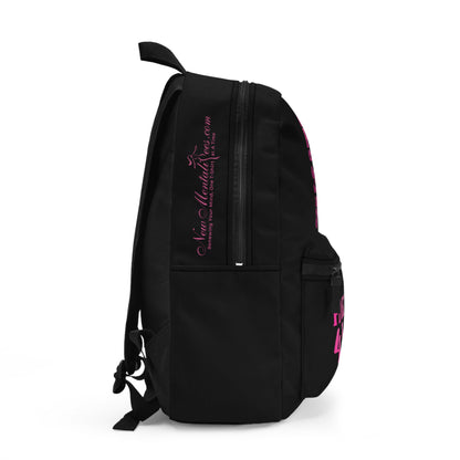 Pink Girl 4 Life Black Contrast Backpack – Inspirational Girls School Backpack | Girl Power Bookbag | Lightweight Travel & School Bag