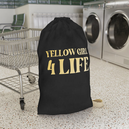 Yellow Girl 4 Life Black Laundry Bag – Double-Sided Inspirational Yellow Girl Laundry Sack | Spun Polyester Drawstring Bag