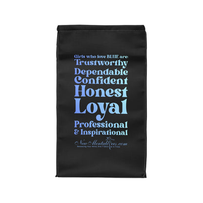 Blue Girl 4 Life Black Contrast Lunch Bag – Double-Sided Inspirational Blue Girl Lunch Tote | Insulated Lunch Bag | Girl Power Lunch Box