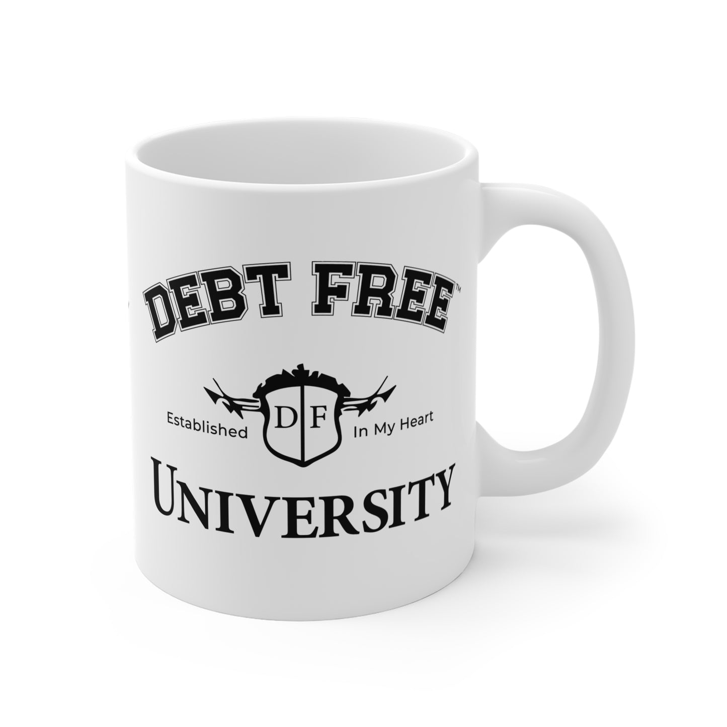 Debt Free University White Mug Financial Freedom Coffee Cup Motivational Money Mindset Gift Budgeting & Graduation Inspiration