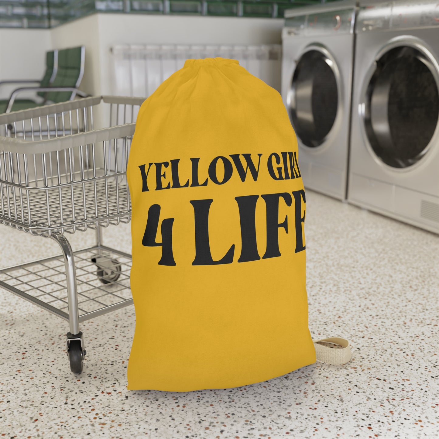 Yellow Girl 4 Life Laundry Bag – Double-Sided Inspirational Yellow Girl Laundry Sack | Spun Polyester Drawstring Bag