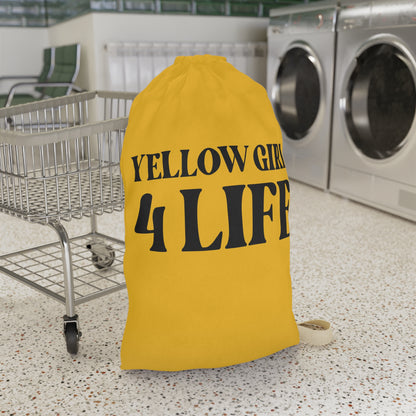 Yellow Girl 4 Life Laundry Bag – Double-Sided Inspirational Yellow Girl Laundry Sack | Spun Polyester Drawstring Bag