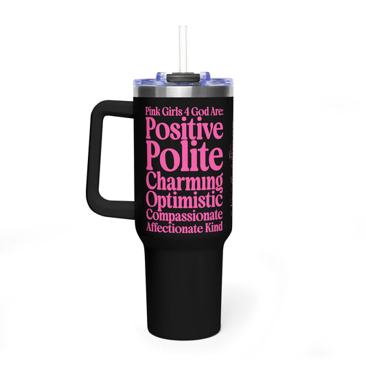 Pink Girls 4 God Black Contrast Tumbler - Faith Filled Women Who Love Pink