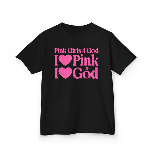 Pink Girls 4 God Youth T-shirt | Black Contrast
