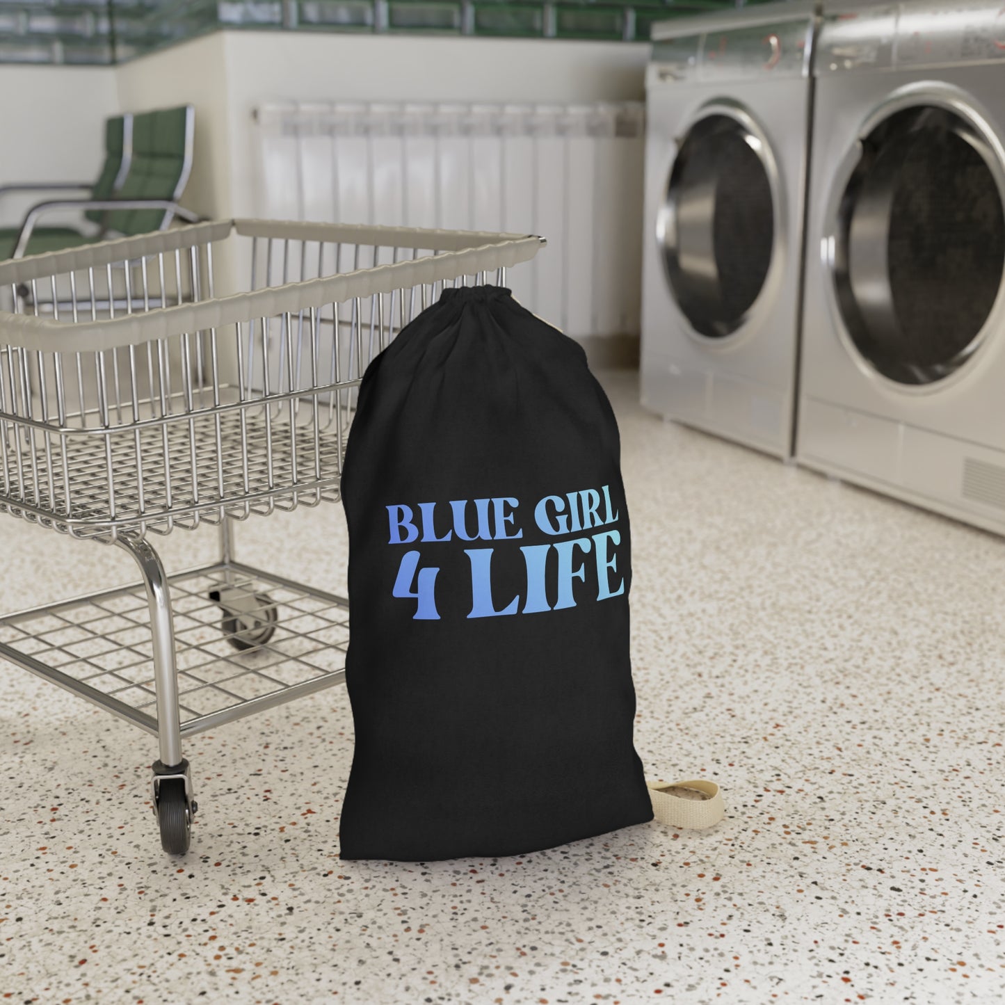 Blue Girl 4 Life Black Laundry Bag – Double-Sided Inspirational Blue Girl Laundry Sack | Spun Polyester Drawstring Bag
