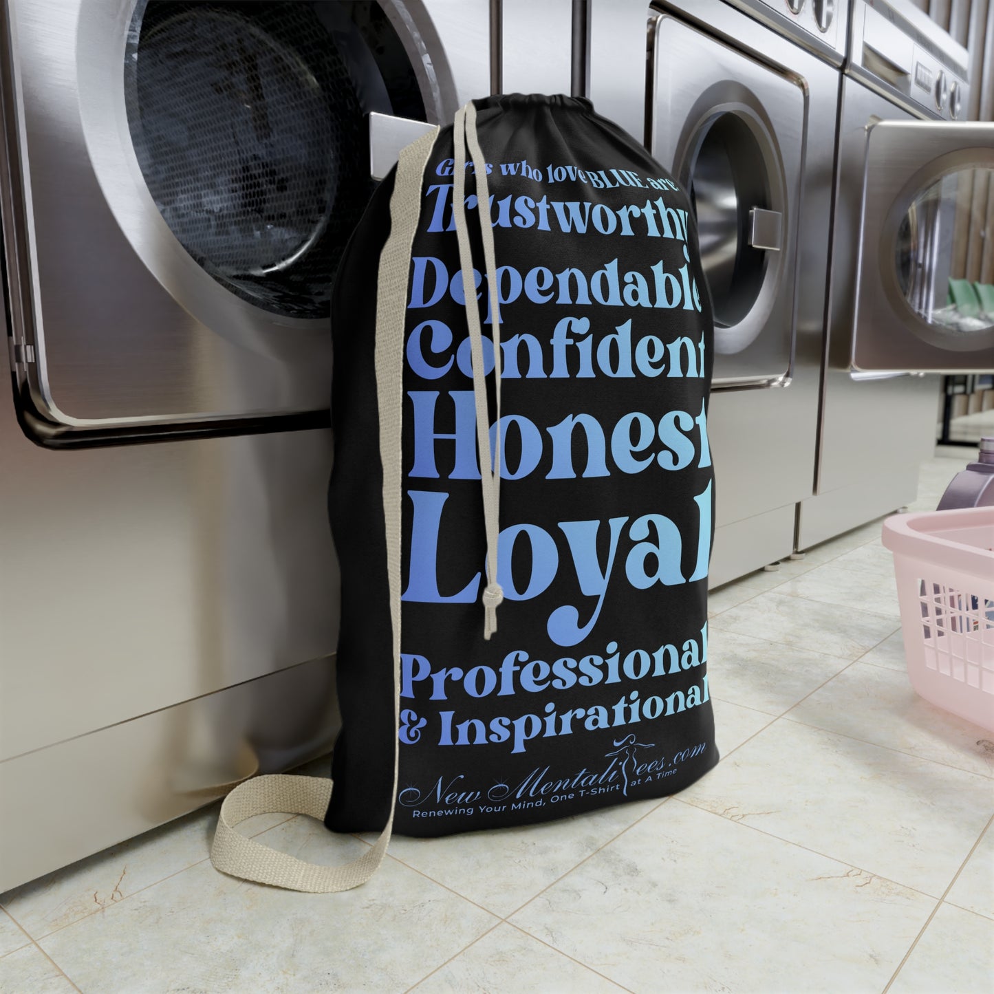 Blue Girl 4 Life Black Laundry Bag – Double-Sided Inspirational Blue Girl Laundry Sack | Spun Polyester Drawstring Bag