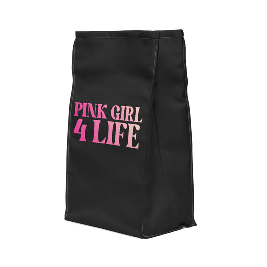 Pink Girl 4 Life Black Contrast Lunch Bag – Double-Sided Inspirational Pink Girl Lunch Tote | Insulated Lunch Bag | Girl Power Lunch Box